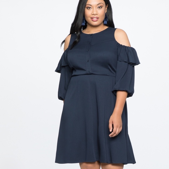 Eloquii Dresses & Skirts - Elloqui Navy Blue Cold-Shoulder Dress
